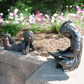 Professional Foundry decorations bronze life size outdoor reading children garden statue